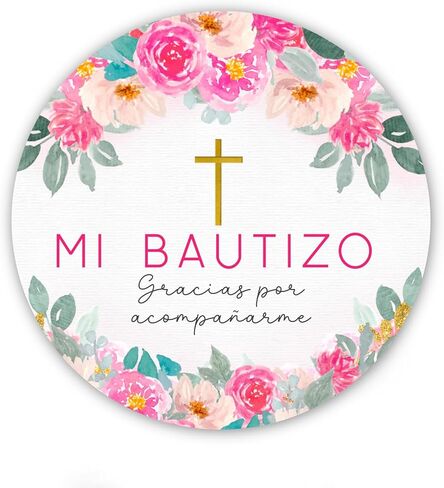 Mi Bautizo Spanish Baptism Party Favor Stickers - Pink Floral Design - 40 Count in Saudi Arabia