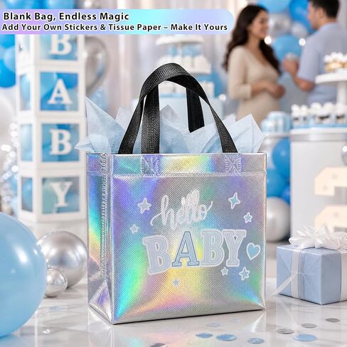 Catlovecorn 18 Pcs Small Iridescent Reusable Gift Bags with Handles, Non-Woven Goodie Bags 7.8"x7.8"x3.9", Rainbow Party Favor Bags for Birthday Wedding Bachelorette Baby Shower in Saudi Arabia