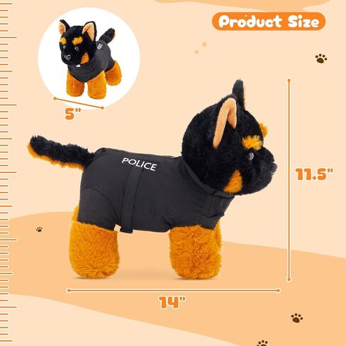 Plush German Shepherd Police Dog Stuffed Animal with Black Vest, Dog Plush Toy, Gift for Kids in Saudi Arabia