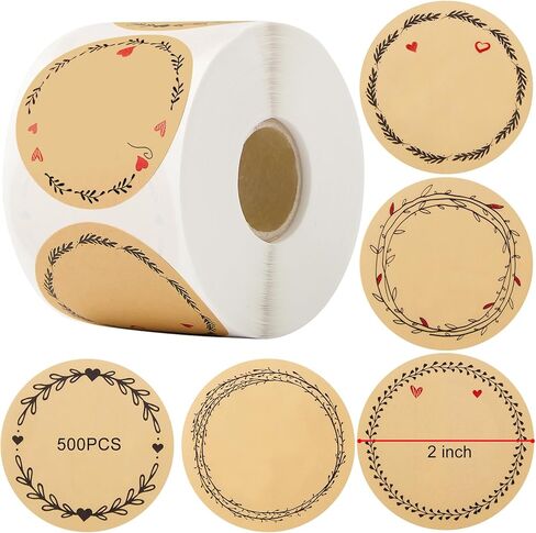 500pcs 2" Label Stickers for Jars and Lids, 6 Different Wreath Designs, Round Kraft Stickers, Canning Stickers Jam and Jelly Jar Labels, Quick-Peel Adhesive Kraft Labels for Pantry, Bottles in Saudi Arabia