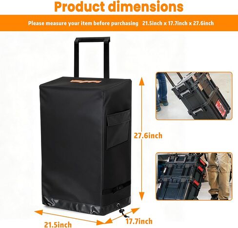 Tool Box Cover Compatible with Keter Stack-n-Roll 1PC Stackable Rolling Tool Box System, 600D Waterproof Dustproof Tool Chest Organizer Cover Only, 21.6"L x 17.7"W x 27.6"H, Black in Kuwait