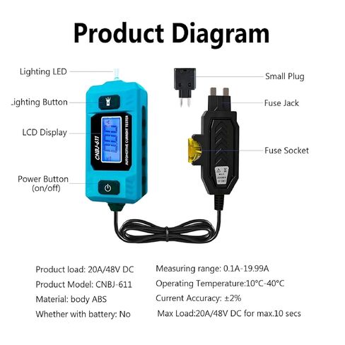 Automotive Fuse Tester Circuit Fault Probe Tester-CNBJ-611 Portable 20A 48V High-Precision Current Tester, Car Fuse Checker with LED Display&Front Lighting(Not Include Battery) in Saudi Arabia