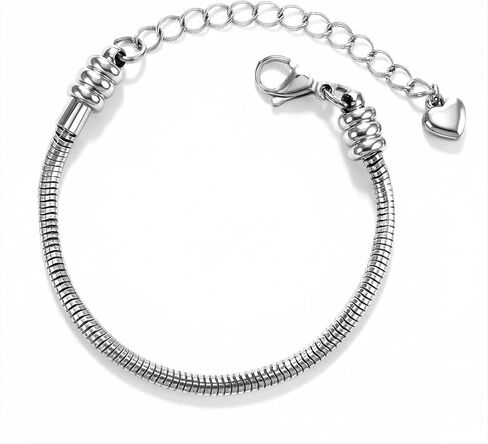 Ymapinc Charm Bracelet Chain for Women, Stainless Steel Bracelet Making Kit, Snake Silver Chain for Jewelry Making, 3mm Thick DIY Jewelry (6.1+2.36in), Fits Most Beads/Charms in Kuwait