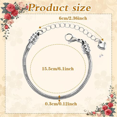Ymapinc Charm Bracelet Chain for Women, Stainless Steel Bracelet Making Kit, Snake Silver Chain for Jewelry Making, 3mm Thick DIY Jewelry (6.1+2.36in), Fits Most Beads/Charms in Kuwait