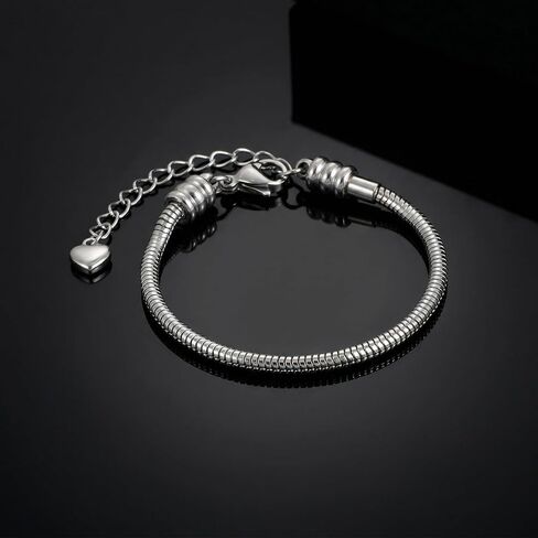 Ymapinc Charm Bracelet Chain for Women, Stainless Steel Bracelet Making Kit, Snake Silver Chain for Jewelry Making, 3mm Thick DIY Jewelry (6.1+2.36in), Fits Most Beads/Charms in Kuwait