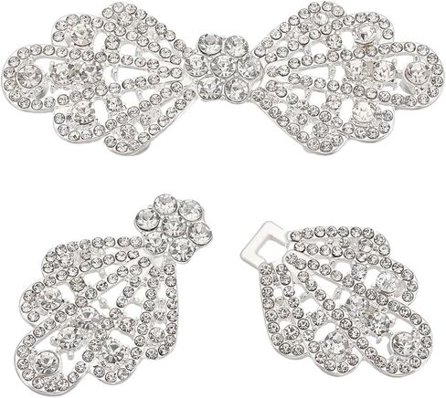 BENECREAT 2 Pair Alloy Rhinestone Cloak Clasp Fasteners, 65mm/2.5 inch Silver Bowknot Interlocking Belt Buckle for Sweaters, Dresses, Scarves, Cardigan, Shirts, Jackets in Saudi Arabia