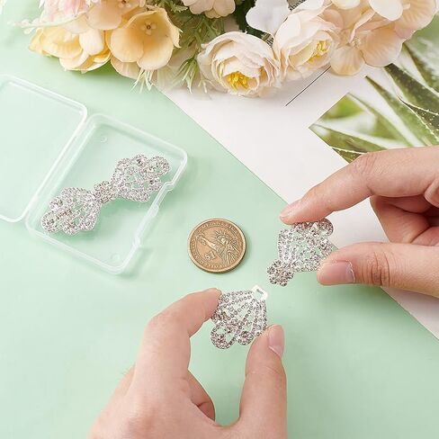 BENECREAT 2 Pair Alloy Rhinestone Cloak Clasp Fasteners, 65mm/2.5 inch Silver Bowknot Interlocking Belt Buckle for Sweaters, Dresses, Scarves, Cardigan, Shirts, Jackets in Saudi Arabia