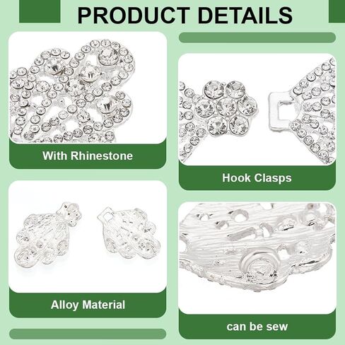 BENECREAT 2 Pair Alloy Rhinestone Cloak Clasp Fasteners, 65mm/2.5 inch Silver Bowknot Interlocking Belt Buckle for Sweaters, Dresses, Scarves, Cardigan, Shirts, Jackets in Saudi Arabia