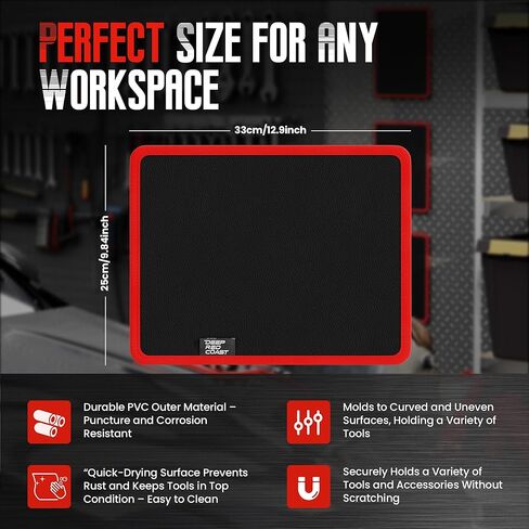 2 Pack Magnetic Tool Mat, 40 lbs Magnetic Tool Holder, 9.8" × 12.9" Heavy Duty Flexible Non Slip Tool Organizer with PVC Protection for Garage, Workshop & Auto Repair, Red in Saudi Arabia