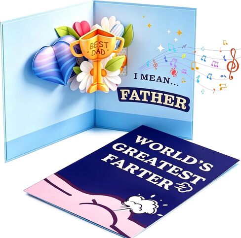 Funny Father's Day Card - Worlds Greatest Farter, I Mean Father, 3D Hilarious Pop-Up Card with Fart Sound, Musical Greeting Card with Envelope for Husband Dad Grandpa from Son, Daughter, Kids, Wife in Saudi Arabia
