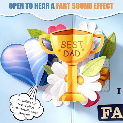Funny Father's Day Card - Worlds Greatest Farter, I Mean Father, 3D Hilarious Pop-Up Card with Fart Sound, Musical Greeting Card with Envelope for Husband Dad Grandpa from Son, Daughter, Kids, Wife in Saudi Arabia