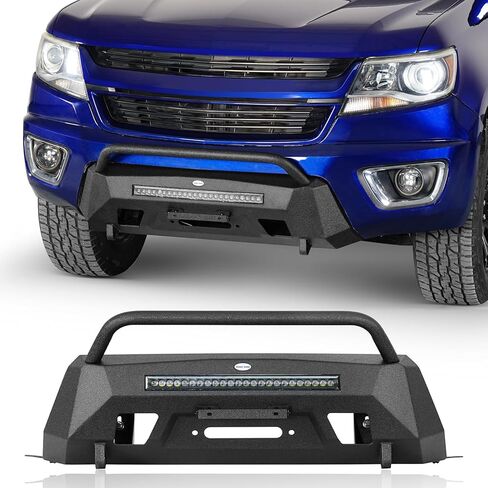 مصد أمامي من Hooke Road Stubby لسيارة Chevy شيفروليه كولورادو 2015 2016 2017 2018 2019 2020 (باستثناء ZR2)، مصد زاحف الصخور مع لوحة ونش، وقضيب الثور، وحوامل على شكل حرف D in Kuwait