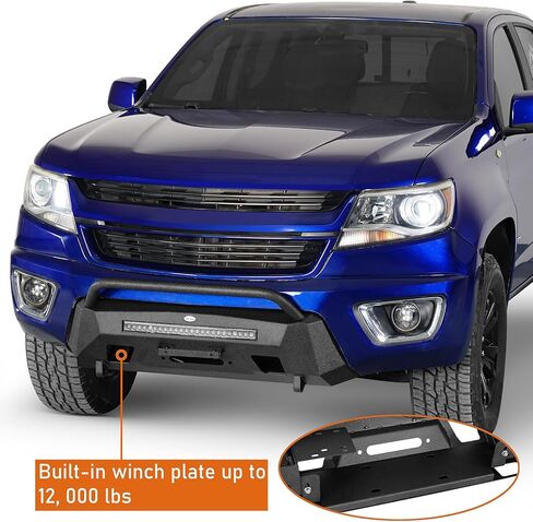 مصد أمامي من Hooke Road Stubby لسيارة Chevy شيفروليه كولورادو 2015 2016 2017 2018 2019 2020 (باستثناء ZR2)، مصد زاحف الصخور مع لوحة ونش، وقضيب الثور، وحوامل على شكل حرف D in Kuwait