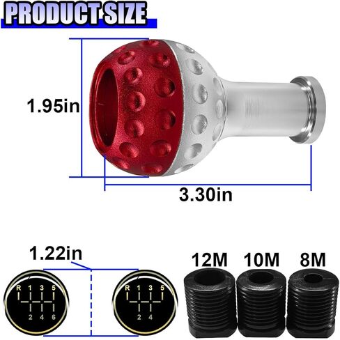 YoRise Car Round Ball Shift Knob, Aluminum Alloy Gear Shifter Knobs with 3 Adapters & 5/6 Speed Stickers, Car Stick Shift Knob Replacement Fit Most Manual Automatic Cars (Red) in Saudi Arabia