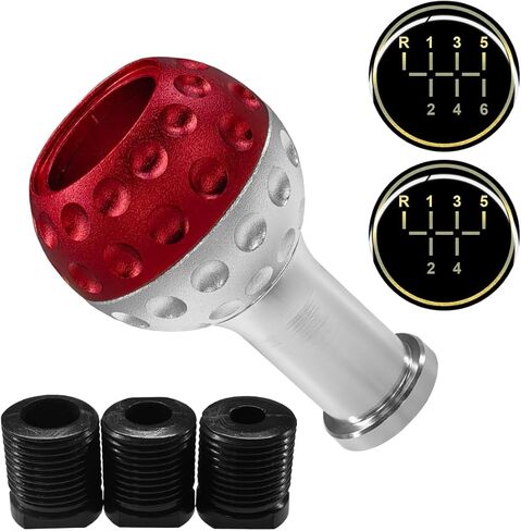 YoRise Car Round Ball Shift Knob, Aluminum Alloy Gear Shifter Knobs with 3 Adapters & 5/6 Speed Stickers, Car Stick Shift Knob Replacement Fit Most Manual Automatic Cars (Red) in Saudi Arabia