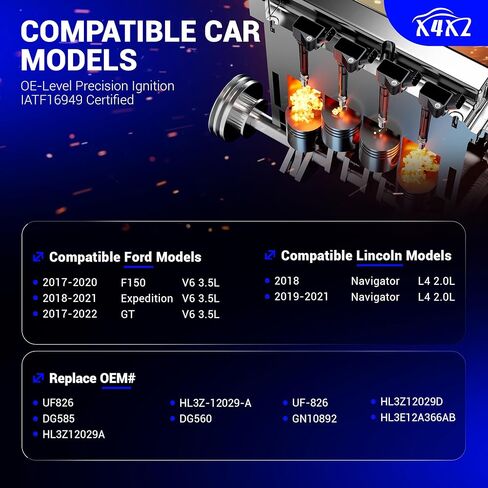 6 قطع ملف إشعال UF826 متوافق مع 2017-2020 Ford F-150، 2017-2022 Ford GT، 2018-2021 Ford Expedition، لـ 2018-2021 Lincoln Navigator V6 3.5L استبدال # HL3Z12029A HL3Z-12029-A UF-826 دغ585 in Kuwait
