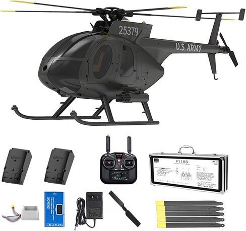 1/16 مقياس F119S MD500 RC مروحية، 250 فئة 2.4G 9CH RC نموذج مروحية عسكرية مع نظام تحديد المواقع ورأس دوار Flybarless، أوضاع قابلة للتحويل 6G/3D (إصدار RTF) in Kuwait