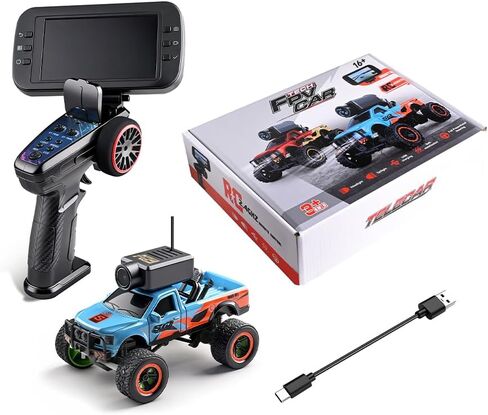 WL 1/64 FPV RC Car with Camera, APP Auto-Pairing Mini RC Truck with Remote Controller + Display Screen, 3-Speed Modes Gyroscope Remote Control Off-Road Truck for Adults in Saudi Arabia