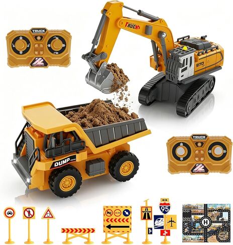Mini RC Construction Vehicles, 4PCS 1:64 Remote Control Excavator Forklift Dump Truck Crane, 2.4GHz Small Desktop Toys with Lights Sound & Variable Speed, Birthday Gift for Adults Kids in Saudi Arabia