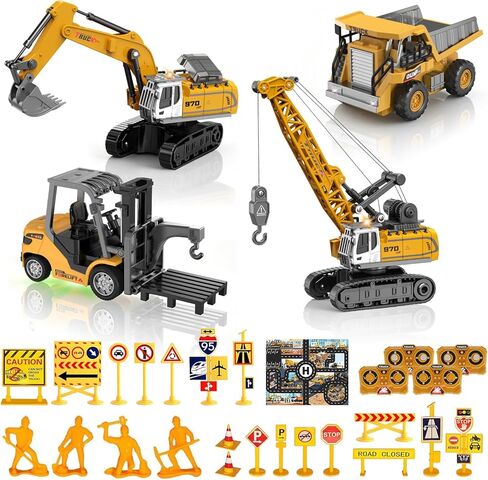 Mini RC Construction Vehicles, 4PCS 1:64 Remote Control Excavator Forklift Dump Truck Crane, 2.4GHz Small Desktop Toys with Lights Sound & Variable Speed, Birthday Gift for Adults Kids in Saudi Arabia