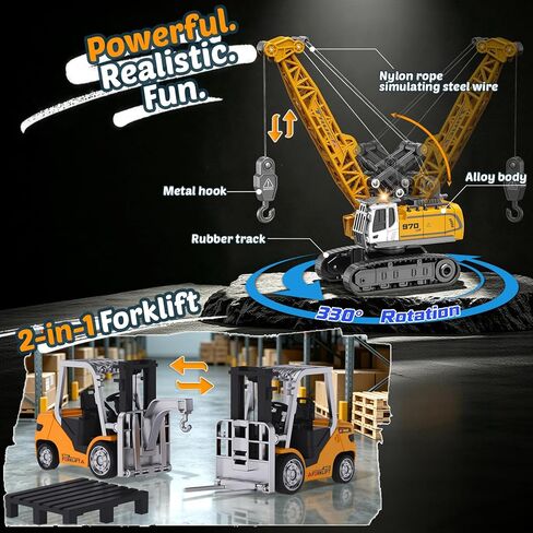 Mini RC Construction Vehicles, 4PCS 1:64 Remote Control Excavator Forklift Dump Truck Crane, 2.4GHz Small Desktop Toys with Lights Sound & Variable Speed, Birthday Gift for Adults Kids in Saudi Arabia