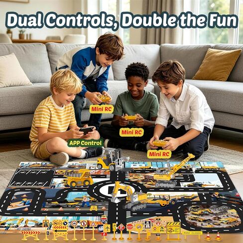 Mini RC Construction Vehicles, 4PCS 1:64 Remote Control Excavator Forklift Dump Truck Crane, 2.4GHz Small Desktop Toys with Lights Sound & Variable Speed, Birthday Gift for Adults Kids in Saudi Arabia