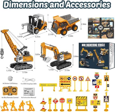 Mini RC Construction Vehicles, 4PCS 1:64 Remote Control Excavator Forklift Dump Truck Crane, 2.4GHz Small Desktop Toys with Lights Sound & Variable Speed, Birthday Gift for Adults Kids in Saudi Arabia