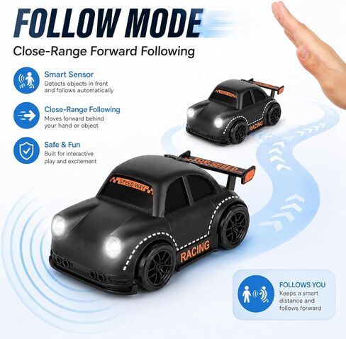 BYTEWAR Remote Control Car Toys for Boys, Smart-Follow RC Drift Car with One-Key Auto Showcase,USB-C Rechargeable Black RC Racing Car Simulated Sounds and Headlights, Kids Toys for Age 3+ in Saudi Arabia