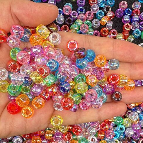 350pcs AB Clear Pony Beads for Bracelets,6 * 9mm Glitter Acrylic Kandi Bead for Friendship Jewelry Making,Hair Beads for Braids(Clear-AB) in Saudi Arabia
