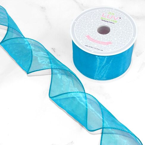 Creative Ideas Wired 2.5" Inch Organza Ribbon, 10 Yards, Turquoise Blue in Saudi Arabia