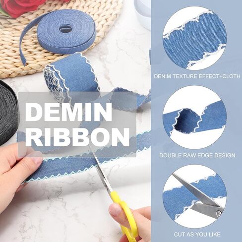 PATIKIL 1.5" Denim Ribbon, 4 Yard Layering Jean Fabric Craft Wavy Edge Strip for Bow DIY Making Hair Clip Garment Sewing Decorations, White in Kuwait
