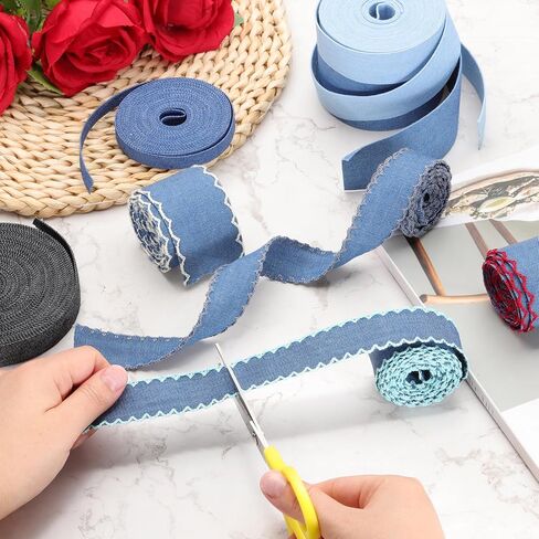 PATIKIL 1.5" Denim Ribbon, 4 Yard Layering Jean Fabric Craft Wavy Edge Strip for Bow DIY Making Hair Clip Garment Sewing Decorations, White in Kuwait