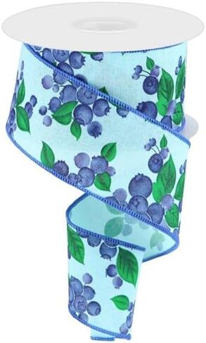 Blueberries on Canvas Wired Edge Ribbon, 10 Yards (1.5 Inch, Ivory) in Kuwait