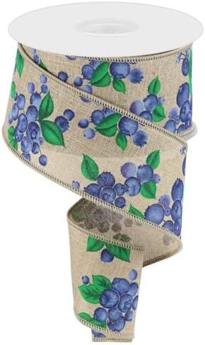Blueberries on Canvas Wired Edge Ribbon, 10 Yards (1.5 Inch, Ivory) in Kuwait