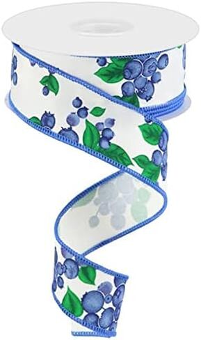 Blueberries on Canvas Wired Edge Ribbon, 10 Yards (1.5 Inch, Ivory) in Kuwait