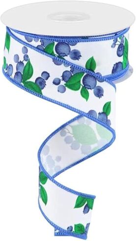 Blueberries on Canvas Wired Edge Ribbon, 10 Yards (1.5 Inch, Ivory) in Kuwait