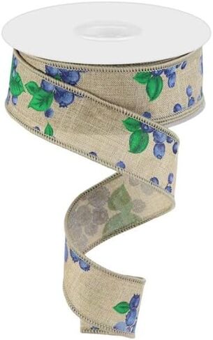 Blueberries on Canvas Wired Edge Ribbon, 10 Yards (1.5 Inch, Ivory) in Kuwait