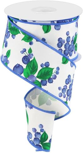Blueberries on Canvas Wired Edge Ribbon, 10 Yards (1.5 Inch, Ivory) in Kuwait