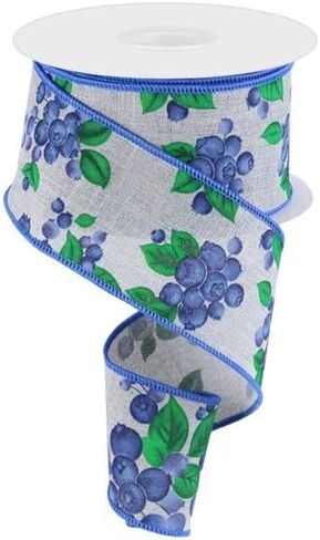 Blueberries on Canvas Wired Edge Ribbon, 10 Yards (1.5 Inch, Ivory) in Kuwait