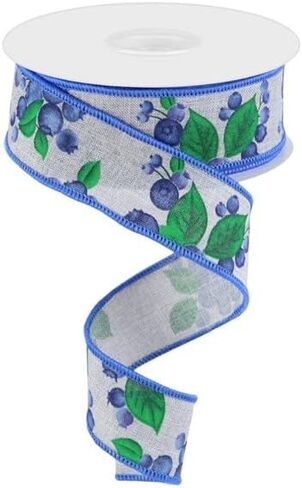 Blueberries on Canvas Wired Edge Ribbon, 10 Yards (1.5 Inch, Ivory) in Kuwait