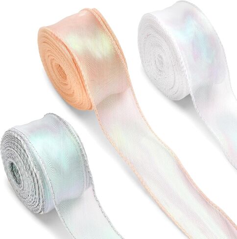 3 Rolls 30 Yards Pink White Gold Organza Sheer Ribbon 1.5 inch Tulle Ribbons Clear Chiffon Ribbon for Gift Wrapping Crafts Sewing Trim Flower Bouquet Hair Bows Birthday Wedding Party Decor in Saudi Arabia