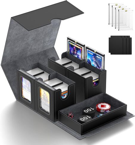 5-in-1 Commander Deck Box for MTG,400+ Card Storage With Commander Display Window,Magic Removable Cover,Dice Tray,Trading Card Case for TCG PTCG YugiOh Sports Cards,(Black, Grey) in Saudi Arabia