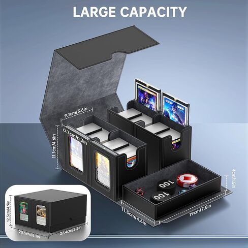 5-in-1 Commander Deck Box for MTG,400+ Card Storage With Commander Display Window,Magic Removable Cover,Dice Tray,Trading Card Case for TCG PTCG YugiOh Sports Cards,(Black, Grey) in Saudi Arabia