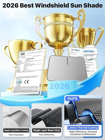 2026 Upgraded Nmoiss Car Windshield Sun Shade [Dot Matrix Reflective Coating] Extended Edge No Light Leakage Design Cooling Protect Car Interior from UV Damage Medium in Saudi Arabia