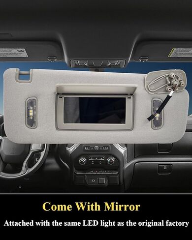 Right Passenger Side Sun Visor Gray for 2015-2019 Cadillac Escalade ESV, Silverado 1500 2500 3500, Suburban, Tahoe, GMC Sierra 1500 2500HD 3500HD, with Light, Vanity Mirror,Replaces OE#23459643- Gray in Saudi Arabia