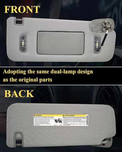 Right Passenger Side Sun Visor Gray for 2015-2019 Cadillac Escalade ESV, Silverado 1500 2500 3500, Suburban, Tahoe, GMC Sierra 1500 2500HD 3500HD, with Light, Vanity Mirror,Replaces OE#23459643- Gray in Saudi Arabia