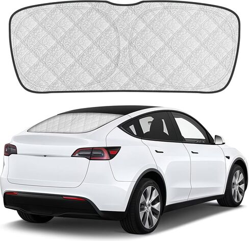Rear Windshield Sun Shade for Tesla Model Y 2020-2026, Custom Fit Back Window Sunshade with 4 Clips, Blackout Privacy Protector, UV Ray & Heat Blocker for Car Camping, Foldable in Saudi Arabia
