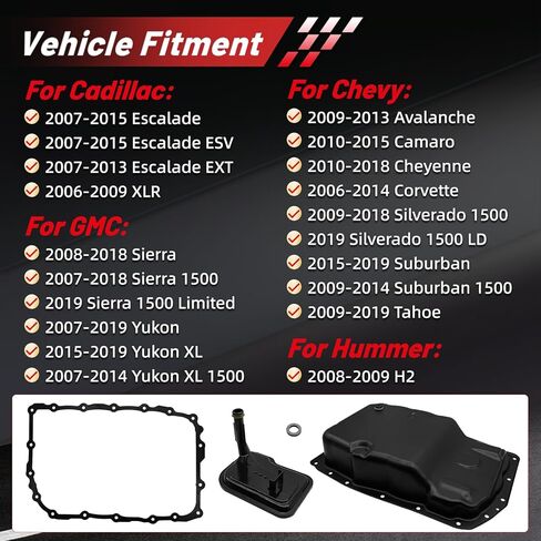 265-582 6L80 6L80E Transmission Oil Pan Kit with Gasket, Drain Plug & Transmission Filter for 2006-2019 Cadillac Escalade Chevy Avalanche Camaro Silverado Suburban, for GMC Sierra Replaces 24222657 in Saudi Arabia