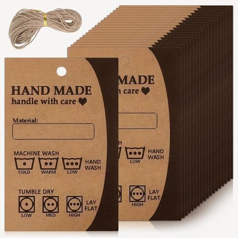 50Pack Handmade Care Instruction Tags, Material Care Instructions Cards Hand Made Fabric Instructions Tag Material Instruction Tags for Homemade Materials(Kraft Paper,2"x3") in Kuwait