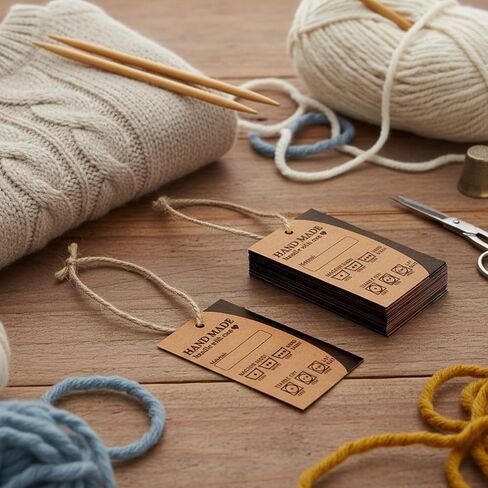 50Pack Handmade Care Instruction Tags, Material Care Instructions Cards Hand Made Fabric Instructions Tag Material Instruction Tags for Homemade Materials(Kraft Paper,2"x3") in Kuwait
